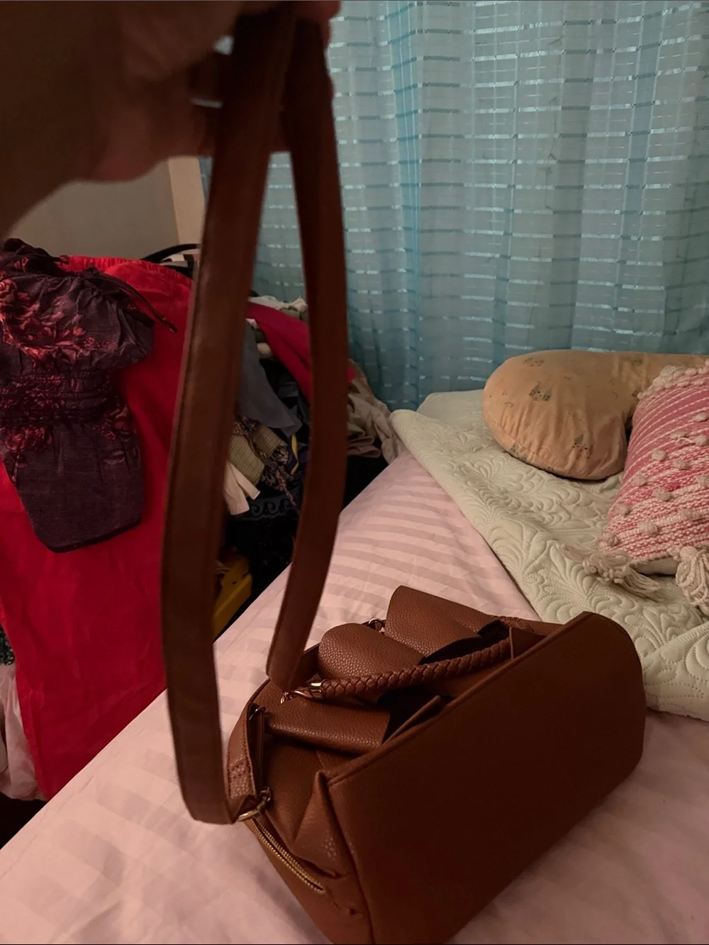 Women's Brown Bow Accent Dome Satchel Handbag